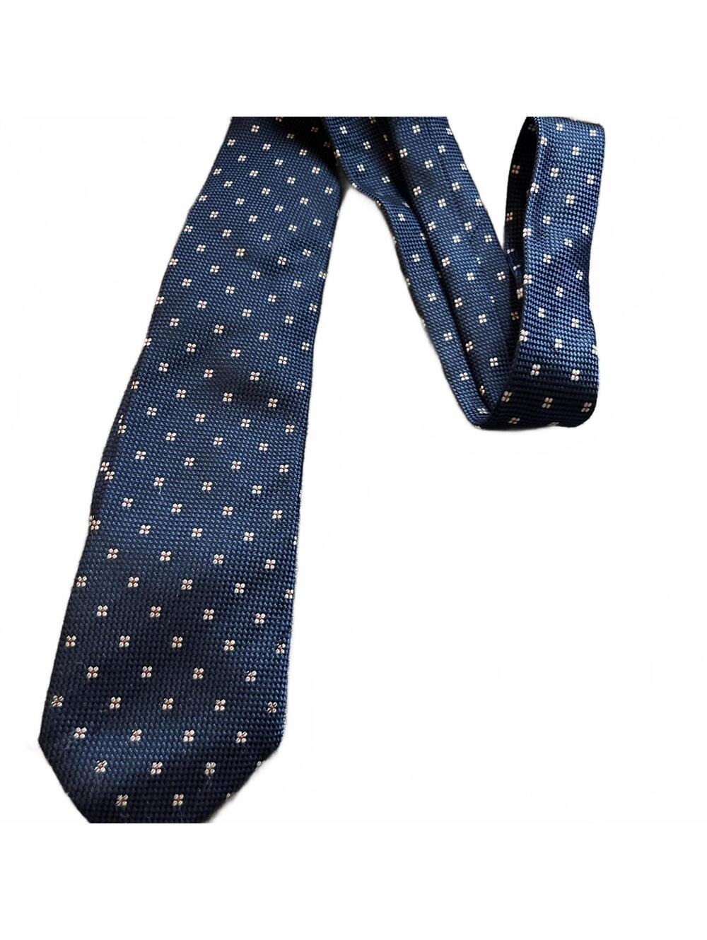 BOSS Men's Navy Blue Patterned Silk Tie Made in Italy